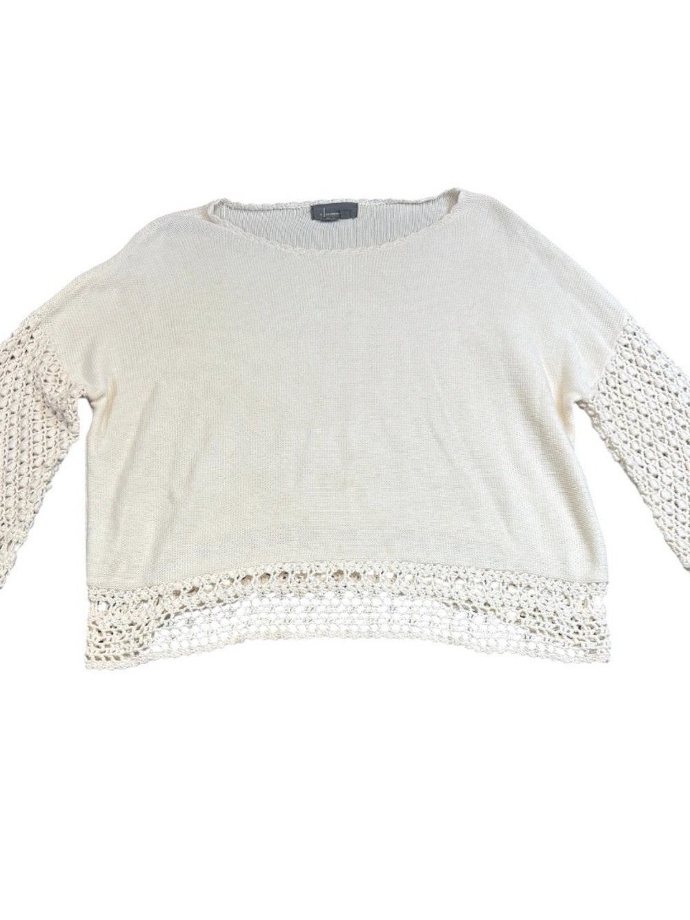 Anthropologie Hillary Crochet Sleeve Sweater Cream Ivory Medium M Boho GUC